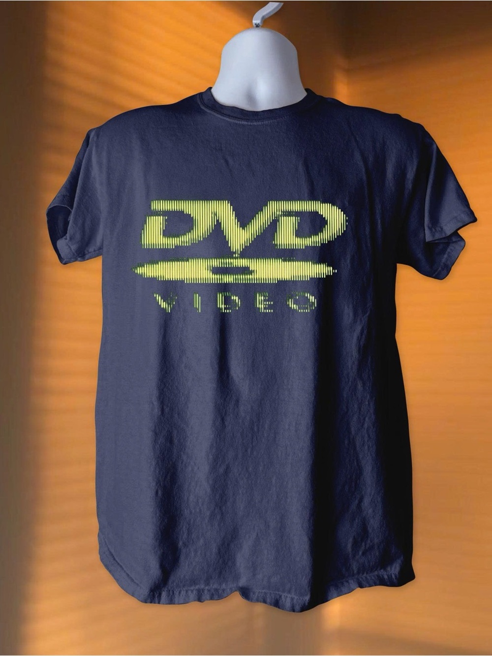 Gildan Navy T-Shirt with Neon Yellow DVD Graphic